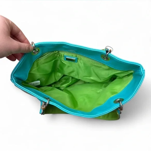 NWOT Vintage Fragile by XOXO blue and lime green vinyl purse - Picture 5 of 6